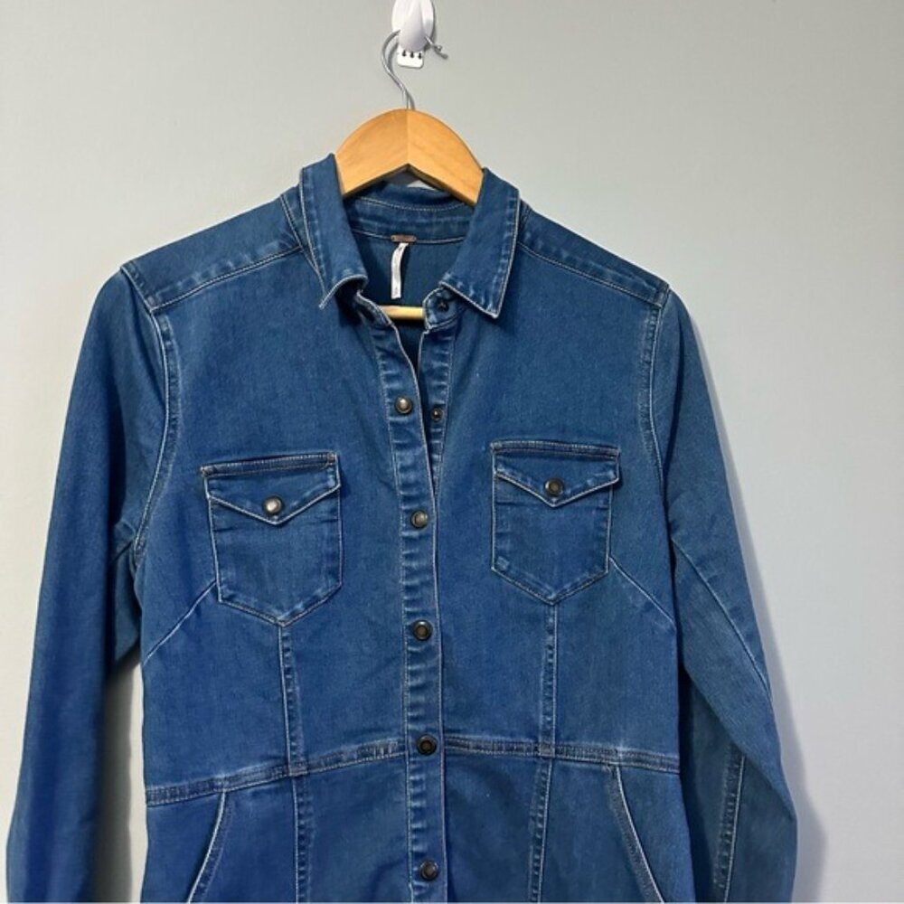 Free People Dynomite Denim Dress Small Western Boho Retro 70s - Picture 5 of 13